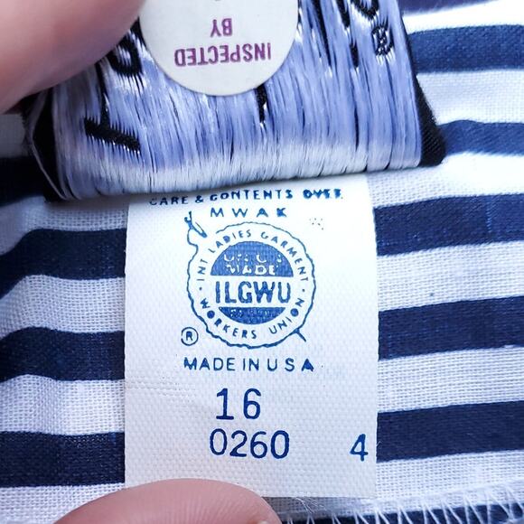 Vintage Jean Leslie Blue White Colorblock Dress Stripes Belted 1970s 70s Sz 16 - Picture 15 of 16